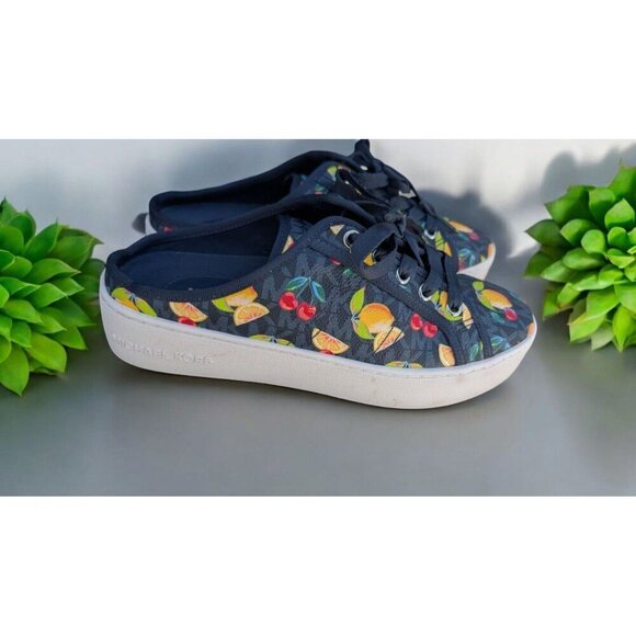 Michael Kors Poppy Fruit Print Logo Slip-On Sneaker Size 7 Navy Multi (EUC) - Picture 7 of 13
